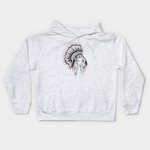 Indian Headdress Pink Version Kids Hoodie by LouJah69